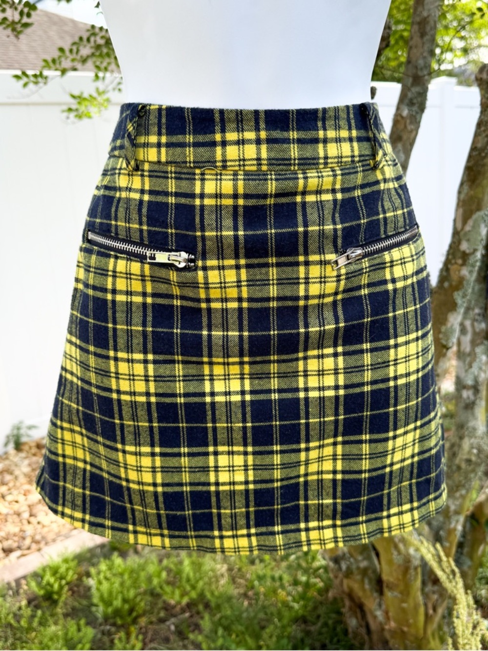 SEEK THE LABEL Yellow Plaid Mini Skirt Zipper Pocket Preppy Clueless Style S
